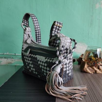 Handwoven Hobo Shoulder Bag Handmade Purse Genuine..