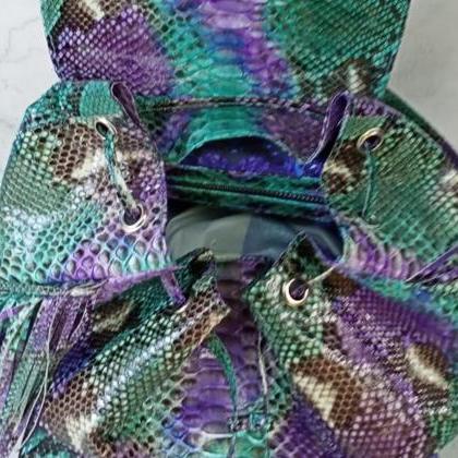 Purple Fringe Snakeskin Backpack fo..