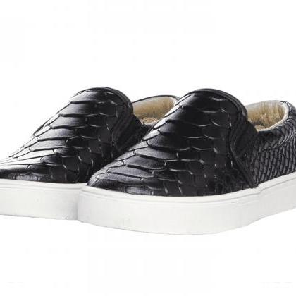 Genuine Snakeskin Slip On Sneakers Casual Shoes..