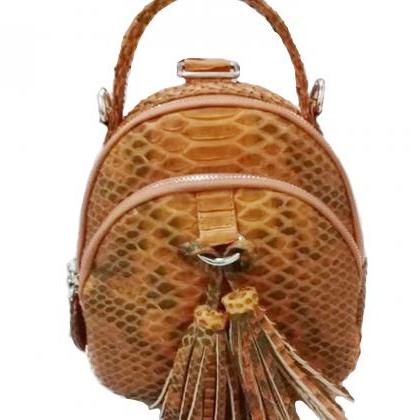 Small Snakeskin Leather Backpack For Women With..