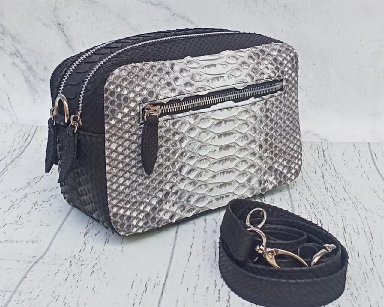 Snakeskin Women's Sling Bag / Double Organizer Leather Casual Pouch Suitable for Hangout