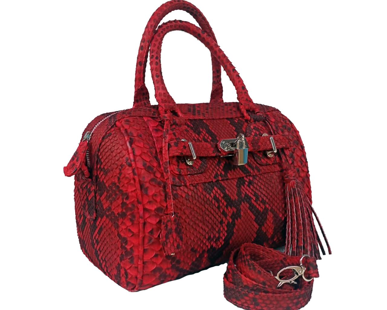 Red Python Snakeskin Shoulder Women Leather Bags