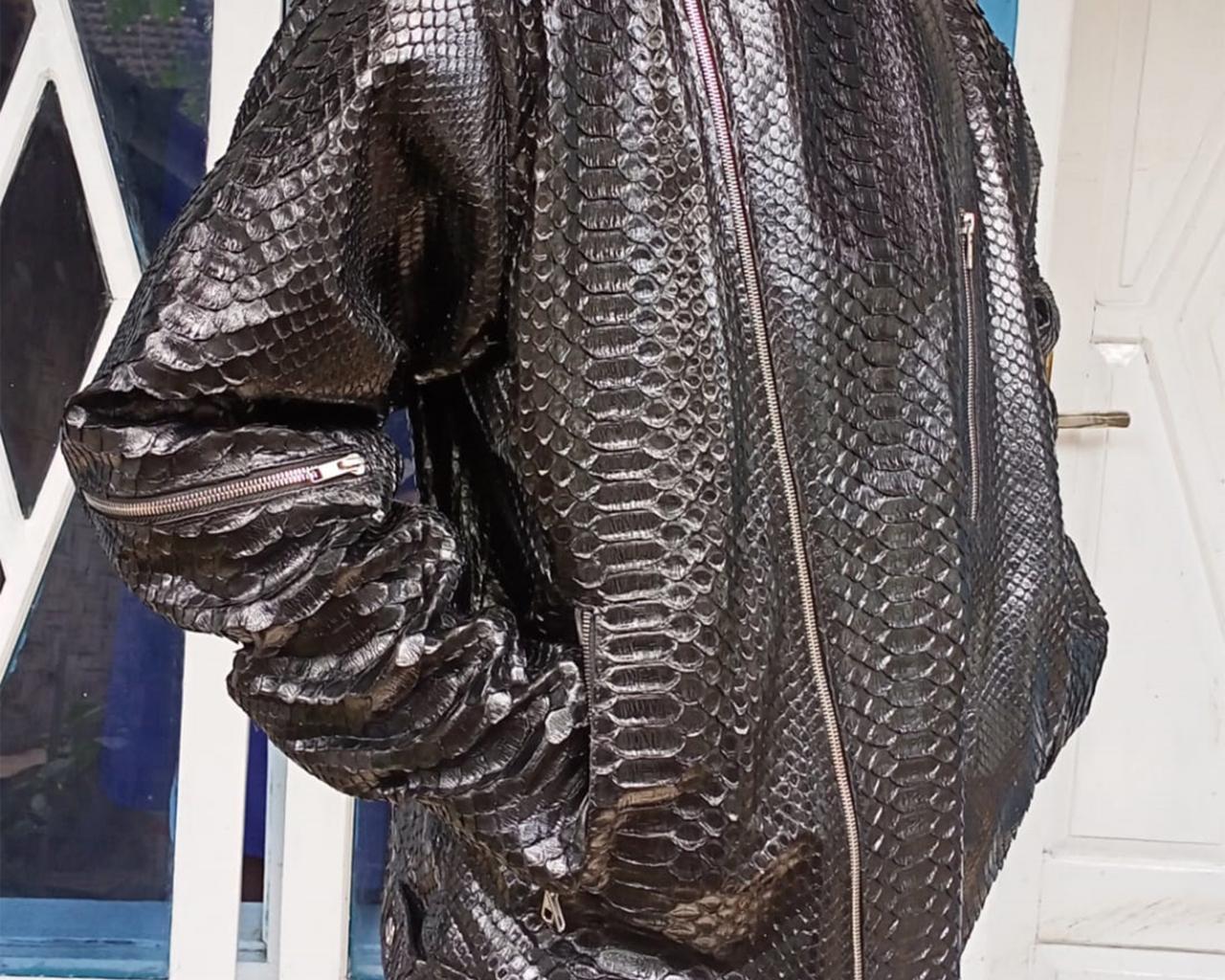 Men's Motorcycle Jacket Genuine Black Python Snakeskin Leather