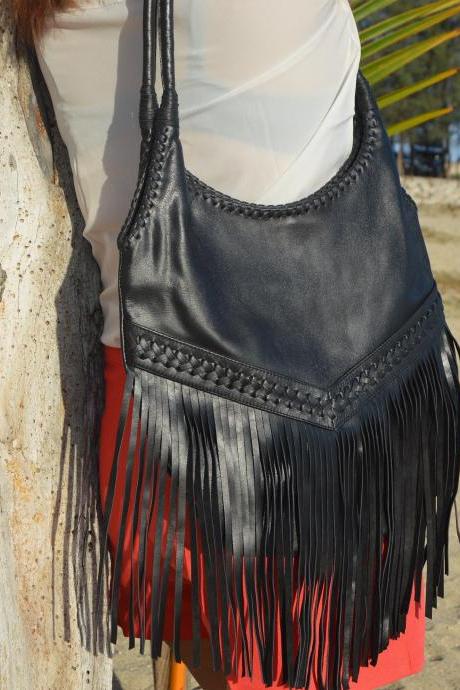 Womens Shoulder Bag Hobo Purse Crossbody Fringe Bags for Ladies Black Medium Size