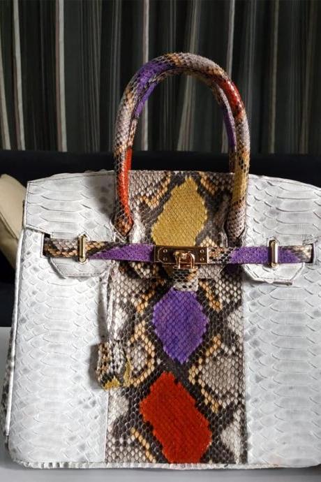 Custom Order : Colorful Real Python Snakeskin Top Handle Women Bags Size 30