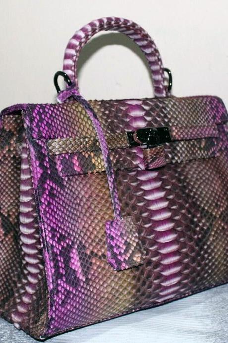 Fuchsia Python Snakeskin Evening Purse Handbag For Women